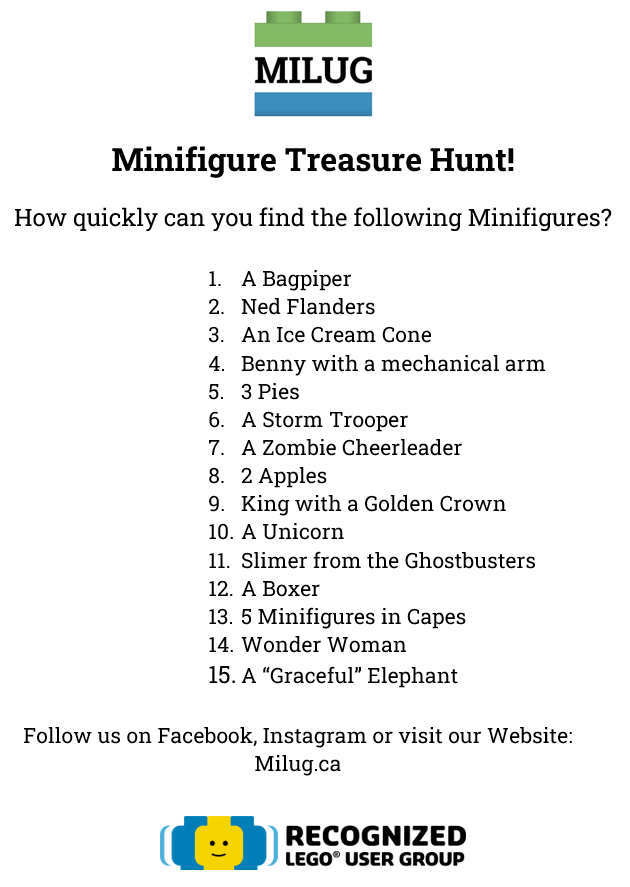 Minifigure Treasure Hunt list